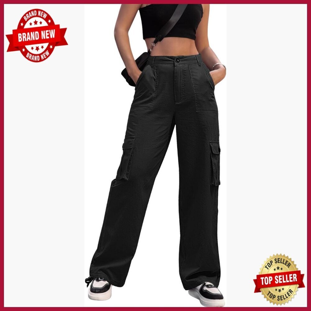 High Waisted Cargo Pants Wide Leg 6 Pockets Combat Military Trousers